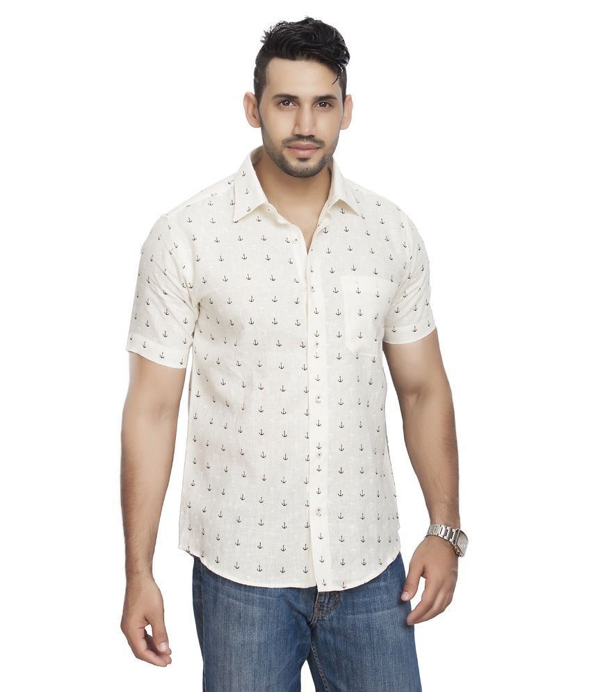 All Seasons Slim Fit White Linen Shirt With Anchor Print All Seasons Slim Fit White Linen Shirt With Anchor Print Online At Best Prices In India On