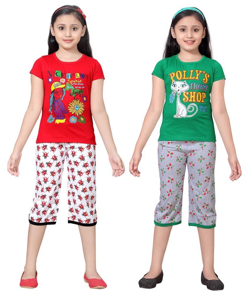     			Sini Mini Multicolour Cotton Tops And Shorts Pack Of 2