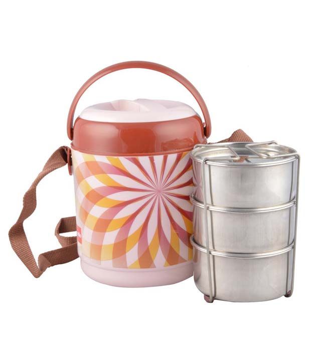 Cello Brown Virgin Plastic Lunch Box Set Of 3 Containers