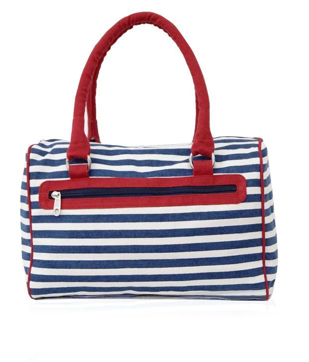 red and blue handbag