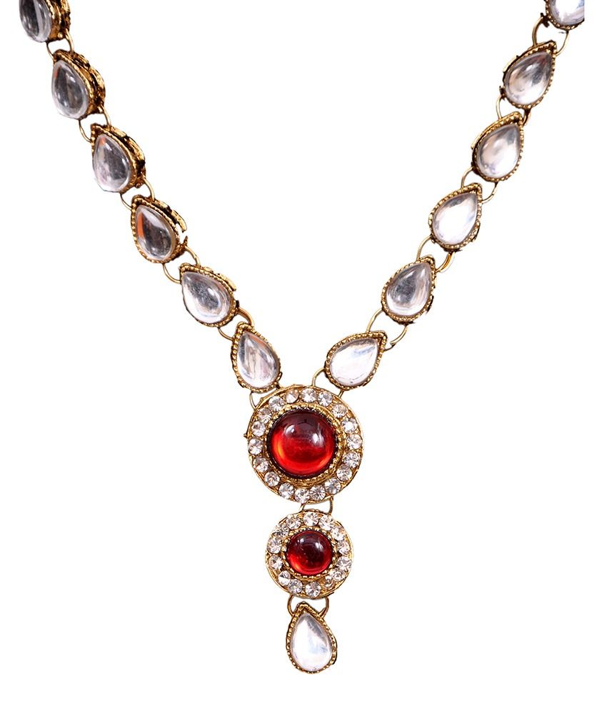 Fashion Square Golden & Red Alloy Necklace Set Buy Fashion Square