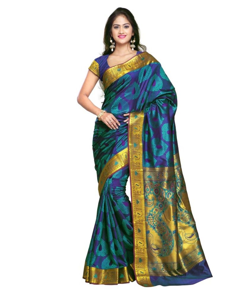 Varkala silk sarees green and blue art silk saree buy for Online shop desig...