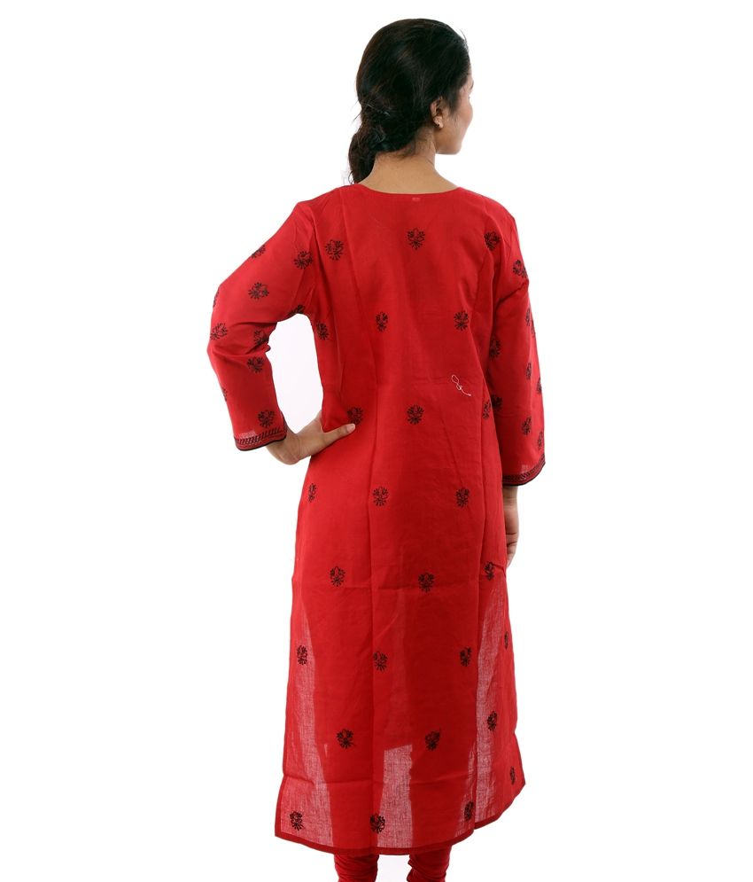 red lakhnavi kurti