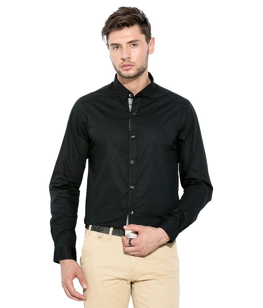 Mufti Black Solid Shirt - Buy Mufti Black Solid Shirt Online at Best ...