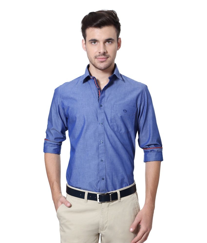 Van Heusen Blue Cotton Shirt - Buy Van Heusen Blue Cotton Shirt Online at Low Price in India 