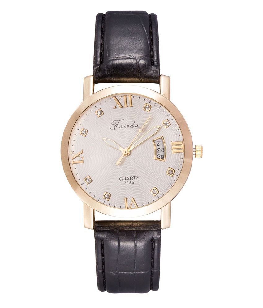 Faleidu Gold Round Dial Leather Analog Watch - Buy Faleidu Gold Round ...