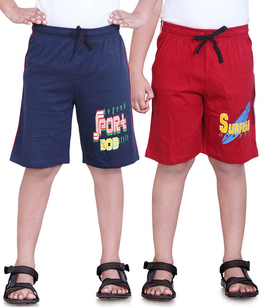     			Dongli Red Cotton Shorts For Boys-Pack Of 2