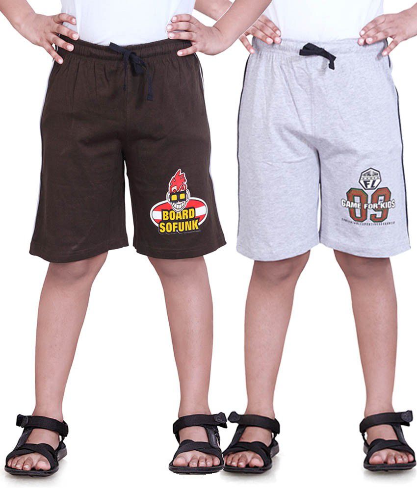     			Dongli Brown Cotton Shorts For Boys-Pack Of 2