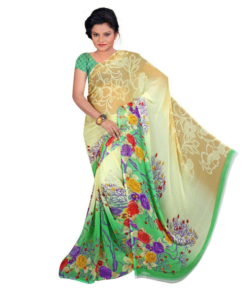 Mansi Fashion Green Chiffon Saree Buy Mansi Fashion Green Chiffon