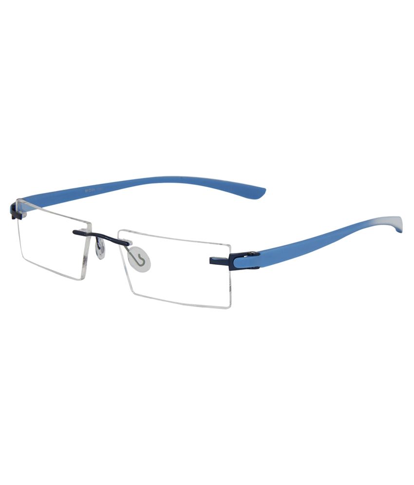 blue rimless glasses