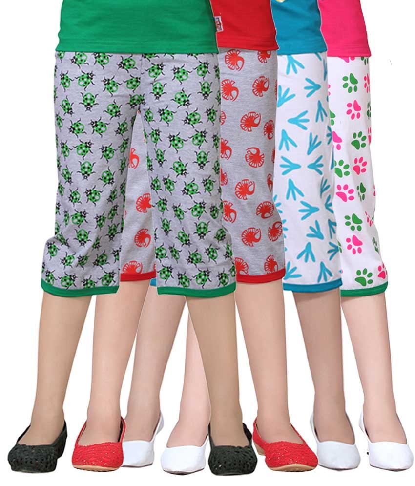     			Sini Mini Pack of 4 Girls Capris ( Multicolor )