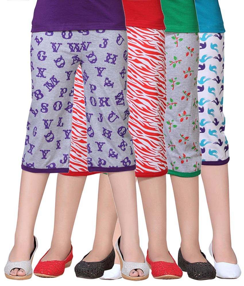     			Sini Mini Pack of 4 Girls 100% Cotton Capris ( Multicolor )