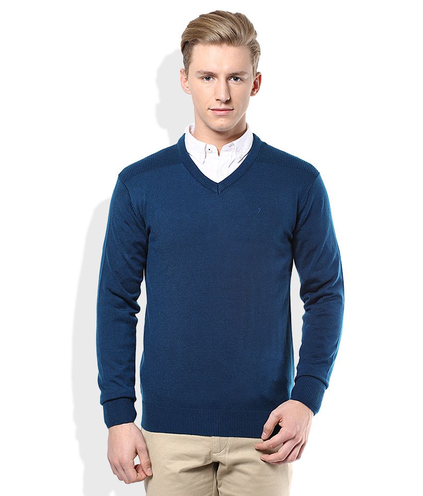 Indian Terrain Blue V-Neck Sweater - Buy Indian Terrain Blue V-Neck ...