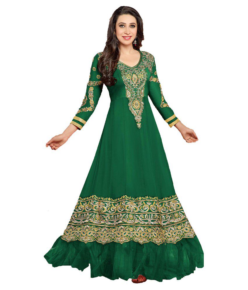 Indian Wear Online Green Faux Georgette Semi Stitched Dress Material ...