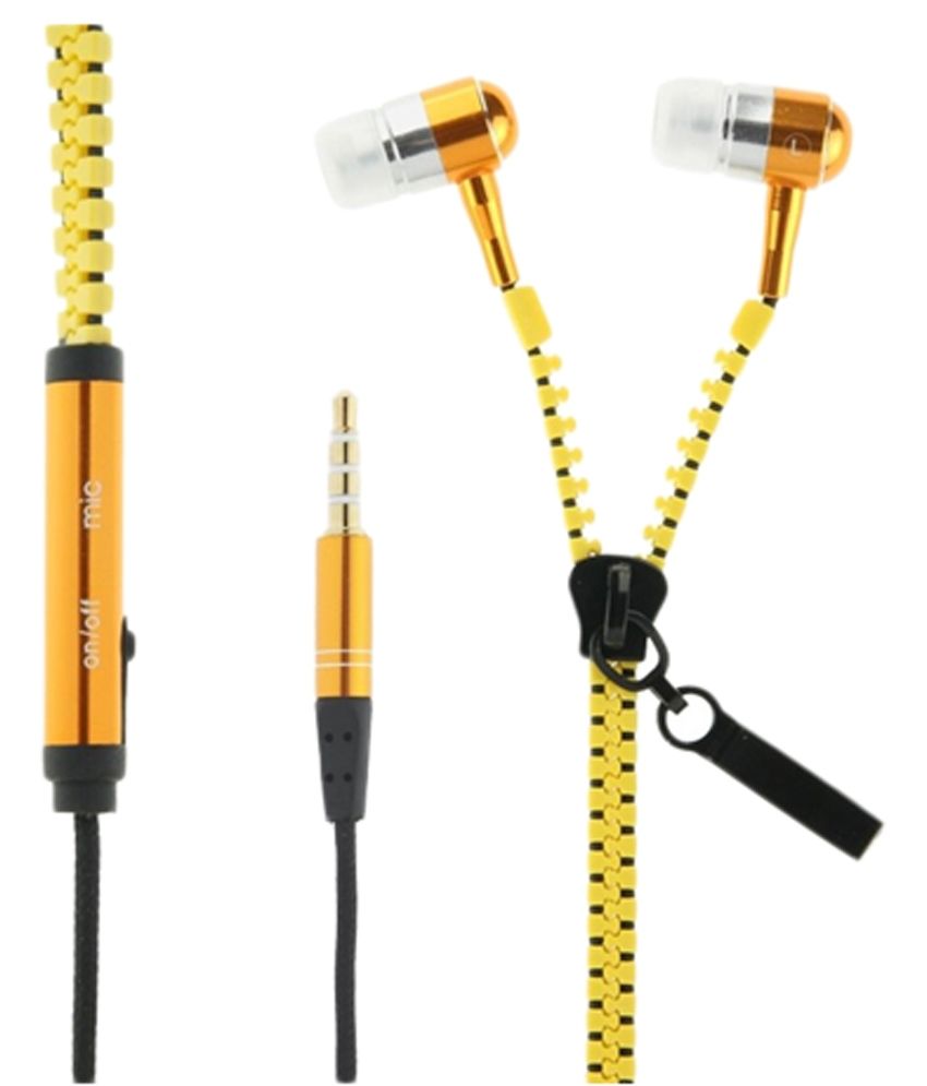 Paracops Zipper Earbuds Wired Earphones With Mic Yellow Buy Paracops Zipper Earbuds Wired