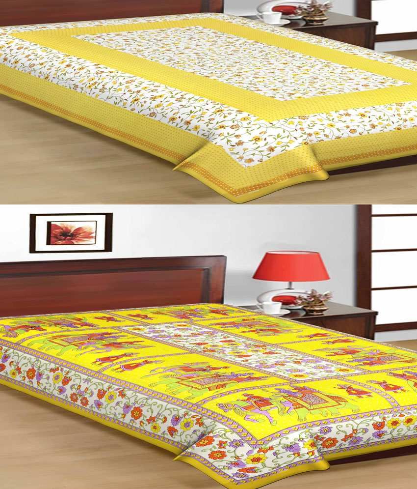     			UniqChoice Pure 100% Cotton Jaipuri Traditional Printed 2 Single Bed Sheet Combo