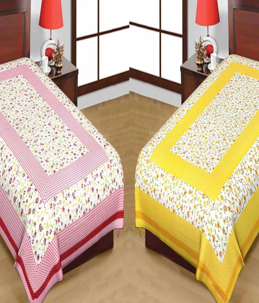     			UniqChoice Pure 100% Cotton Jaipuri Traditional Printed 2 Single Bed Sheet Combo