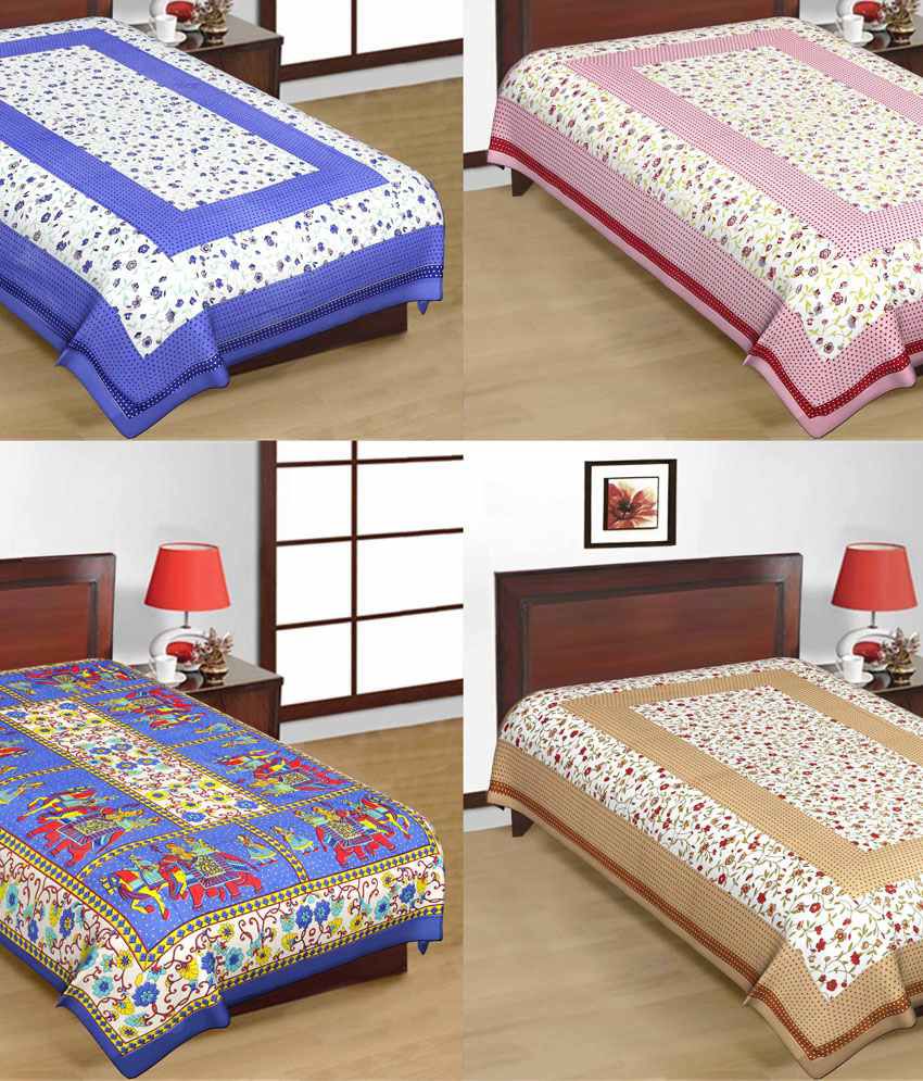     			UniqChoice Pure 100% Cotton Jaipuri Traditional Printed 4 Single Bed Sheet Combo