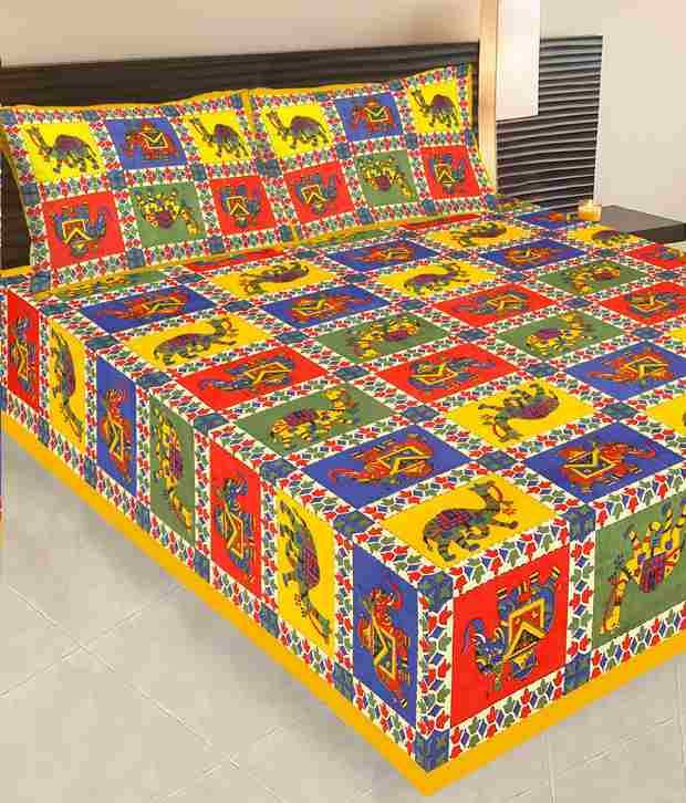 Priya Fashions Multicolour Jaipuri Printed 100 Cotton 2 Double