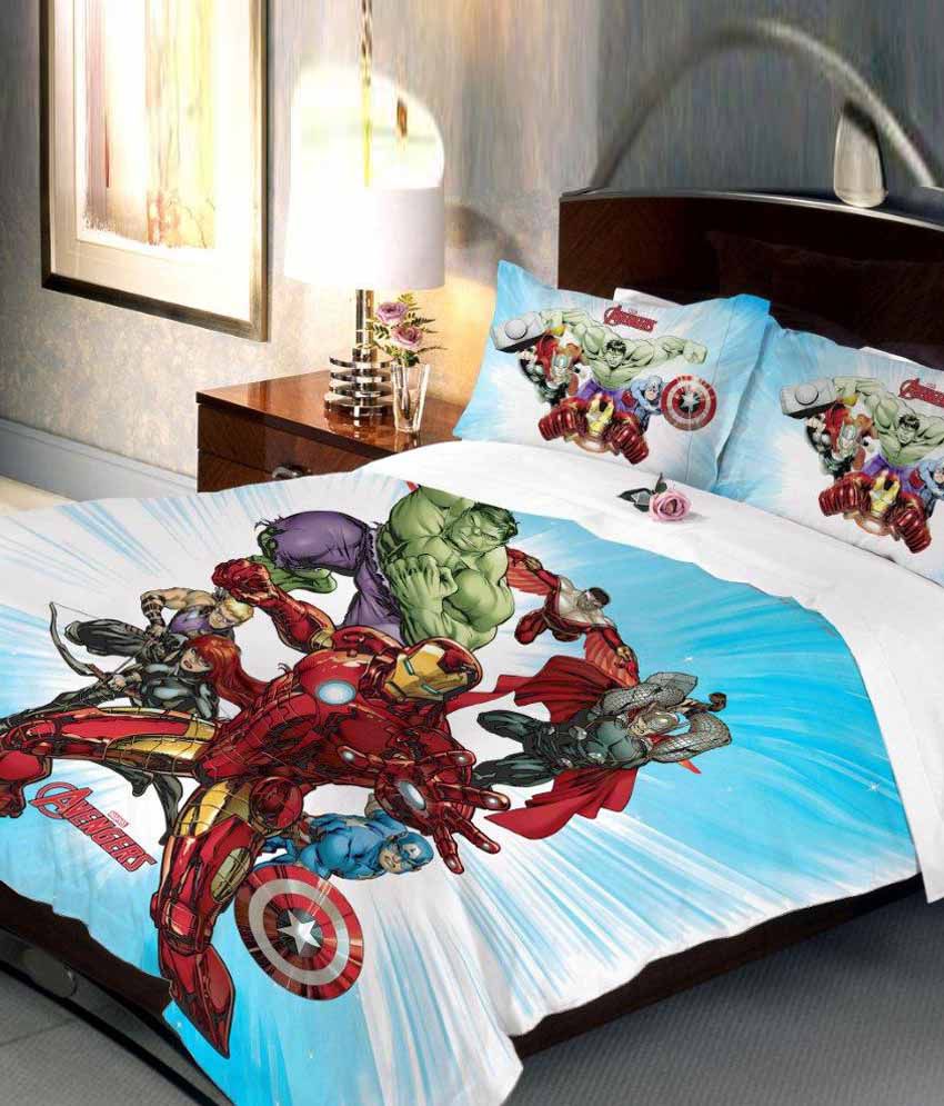     			Uber Urban Marvel Avenger 100% Cotton Queen Size Cartoon Bedsheet With 2 Pillow Covers For Kids