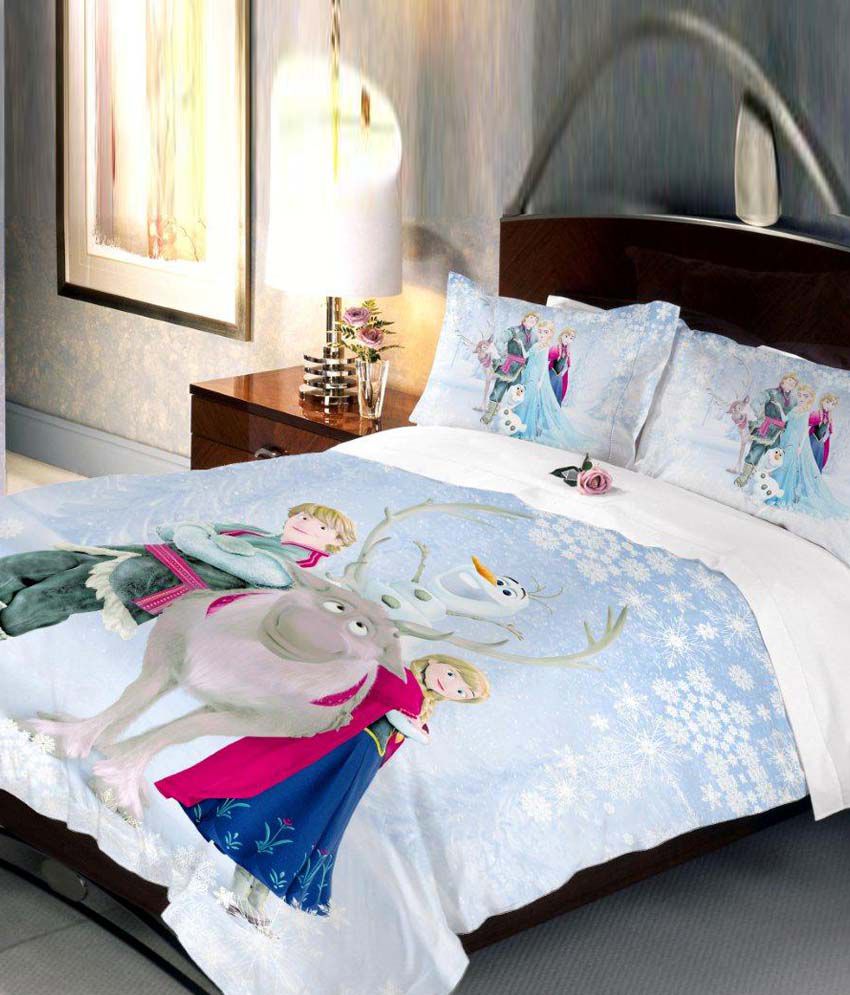     			Uber Urban Disney Frozen 100% Cotton Queen Size Cartoon Bedsheet With 2 Pillow Covers For Kids