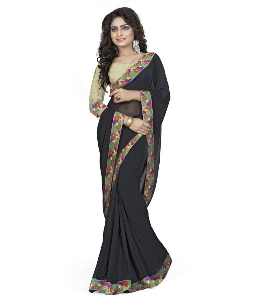 Om Krishna Sarees Beige and Grey Chiffon Saree - Buy Om Krishna Sarees ...