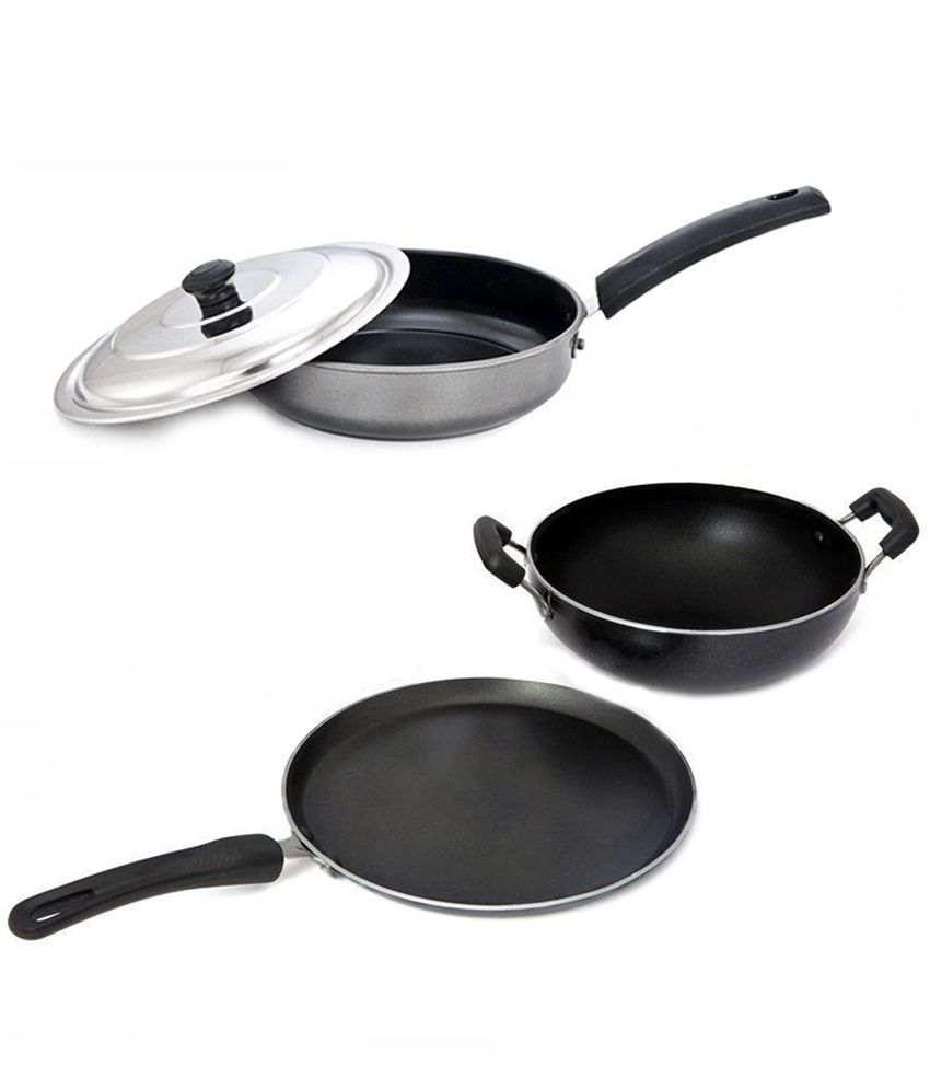 Femina Combo Of Black Aluminium Kadhai, Frying Pan And Dosa Tawa: Buy ...