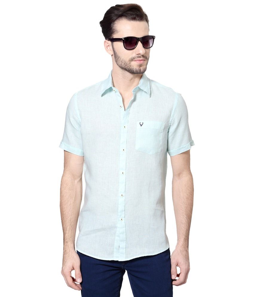 Allen Solly Blue Solid Casual Linen Shirt - Buy Allen Solly Blue Solid ...