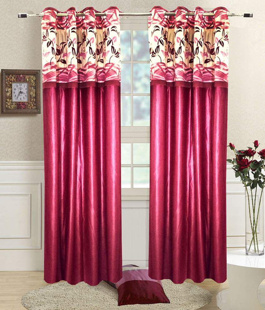     			Homefab India Plain Semi-Transparent Eyelet Door Curtain 7ft (Pack of 2) - Red