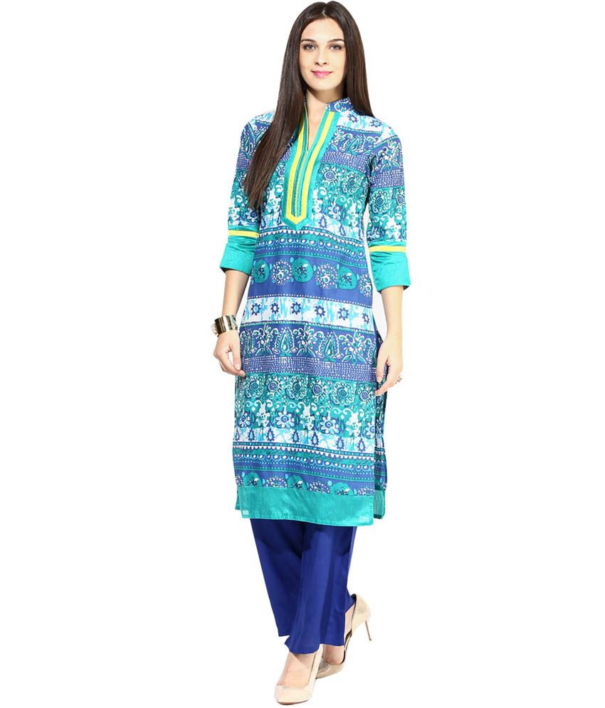 Jaipur Kurti Blue Cotton Stitched Suit - Buy Jaipur Kurti Blue Cotton ...