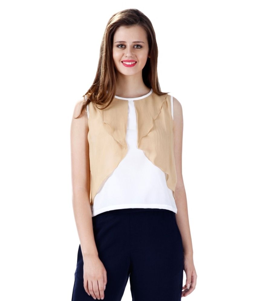 Miss Chase Poly Crepe Regular Tops Beige
