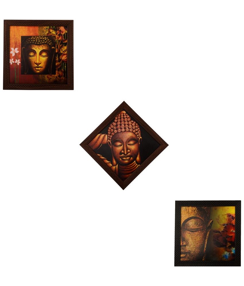     			eCraftIndia Brown & Yellow Pack of 3 Framed UV Art Print Paintings