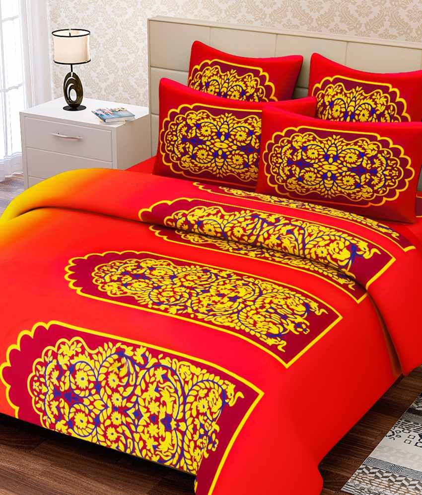 Sej By Nisha Gupta Orange Cotton Double Bedsheet With 2 Pillow Cover Buy Sej By Nisha Gupta