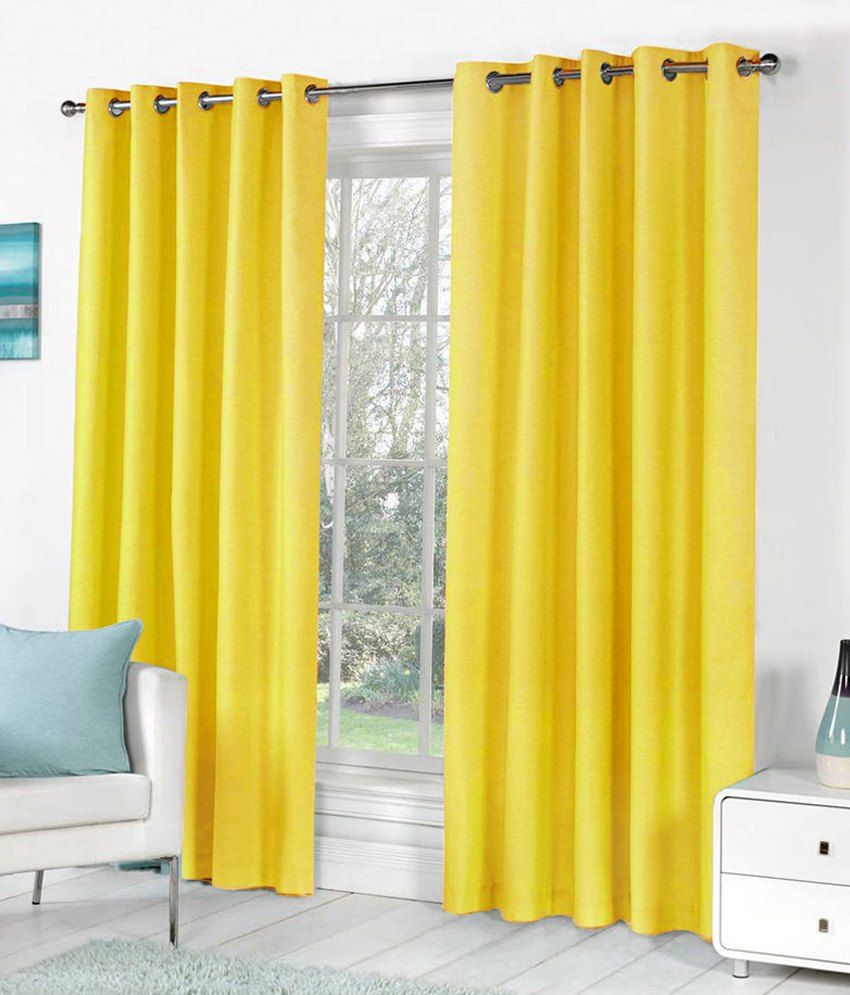 Vap Mart Polyester Faux Silk Eyelet Door Yellow Curtain 7ft Solid