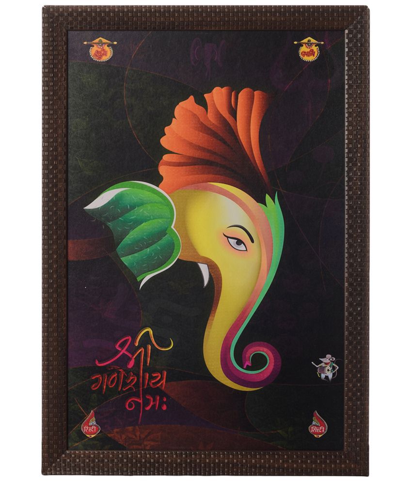     			eCraftIndia Multicoloured Lord Ganesha Satin Framed UV Art Print Painting