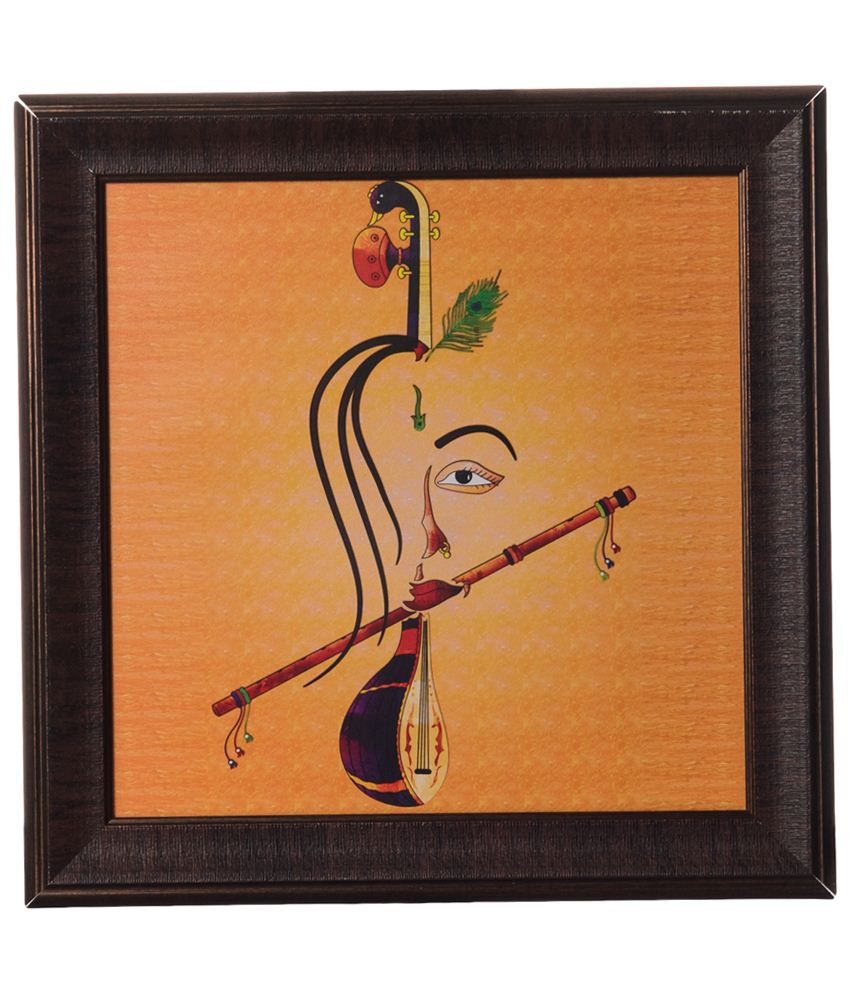 eCraftIndia Orange & Brown Abstract Krishna Satin Framed UV Art Print Painting