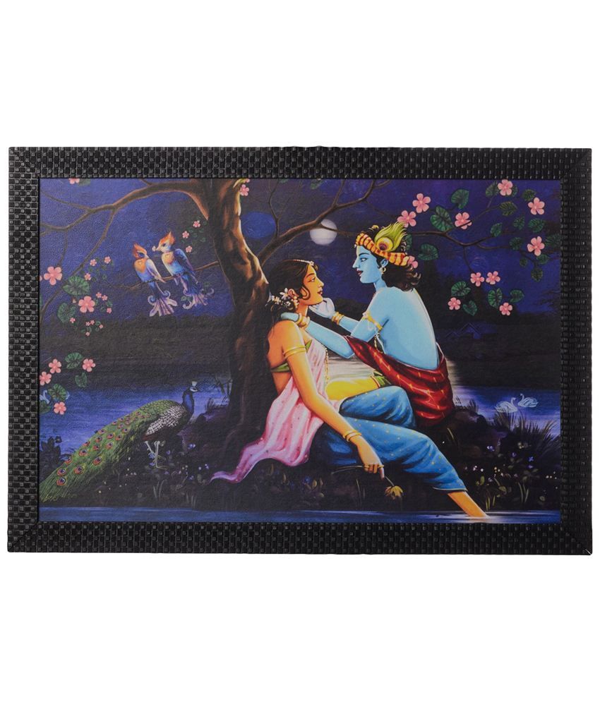     			eCraftIndia Alluring Multicoloured Radha Krishna Satin Framed UV Art Print Painting