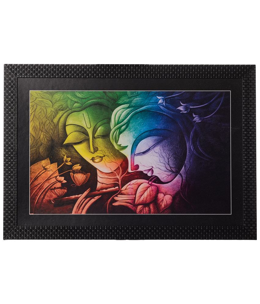     			eCraftIndia Amazing Multicoloured Radha Krishna Satin Framed UV Art Print Painting