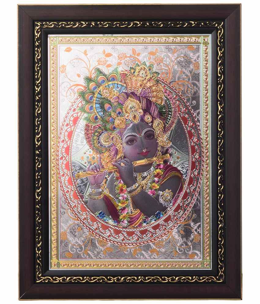     			eCraftIndia Multicoloured Lord Krishna Framed Laminated Foil Painting