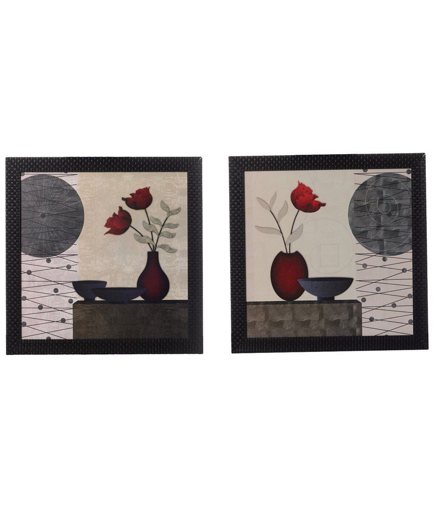     			eCraftIndia Set of 2 Grey Floral Satin Matte Texture Framed UV Wall Art