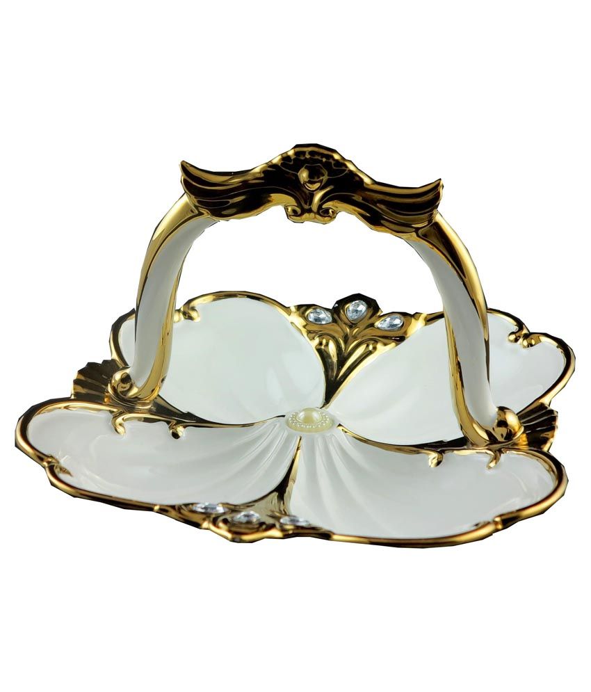Importwala White And Golden Serveware Platter Buy Online at Best Price