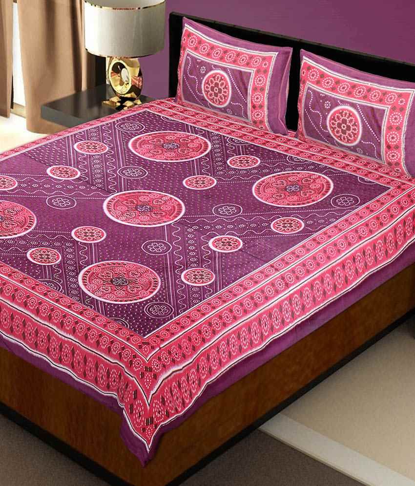 Jaipuri Haat Multicolour Cotton Bedsheet with 2 pillow cover Buy
