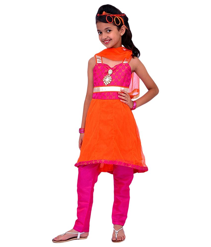 orange and pink churidar