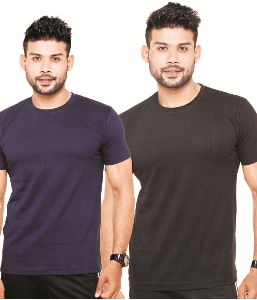     			Fleximaa Combo of Navy and Black Cotton T-shirts