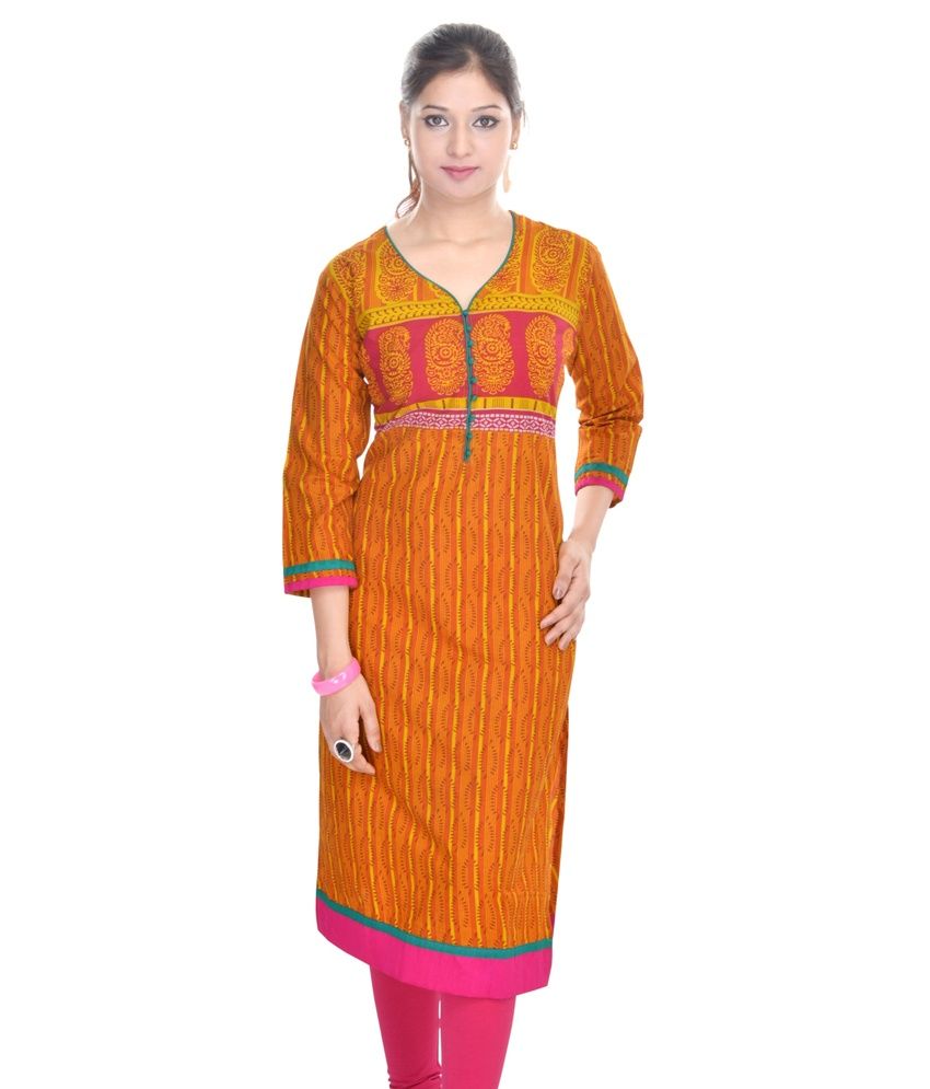 Shopping Rajasthan Orange Cotton Straight Kurti Buy Shopping
