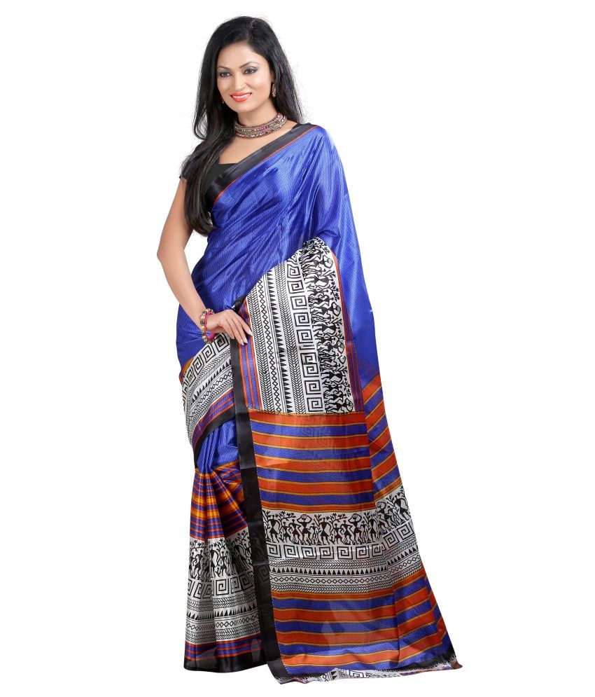 Majestic Silk Blue Art Silk Saree - Buy Majestic Silk Blue Art Silk ...