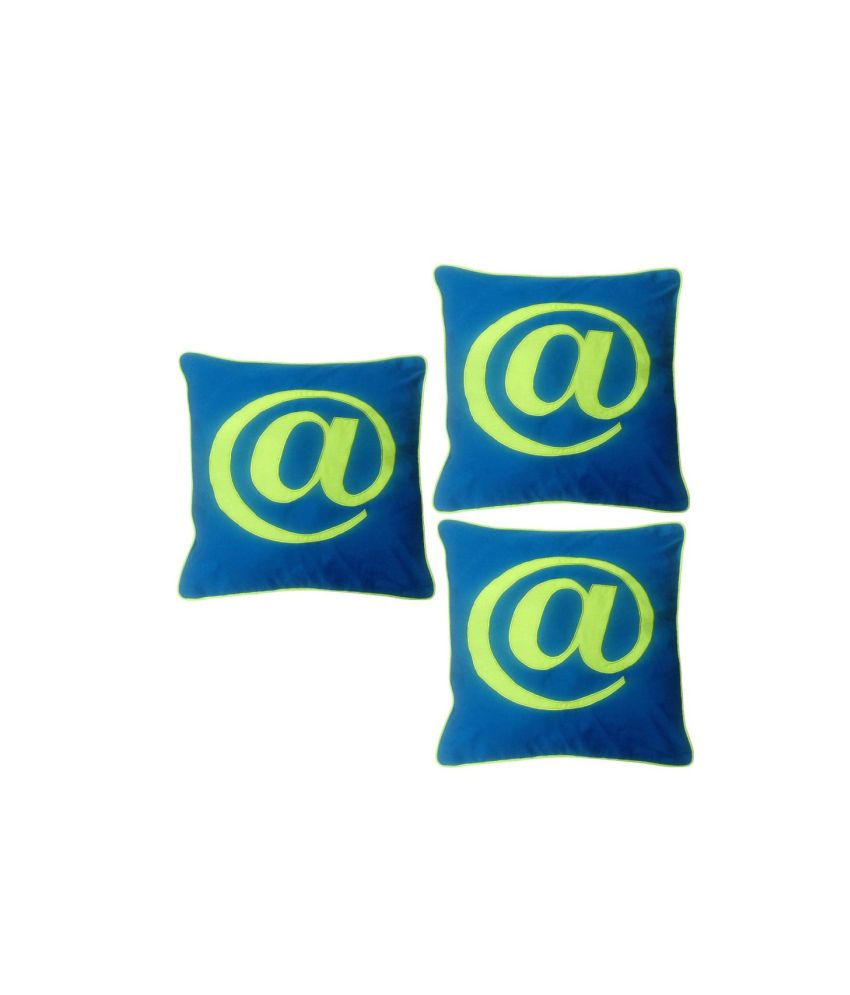     			Hugs'n'Rugs Blue Embroidery Cotton Cushion Cover - Set Of 3
