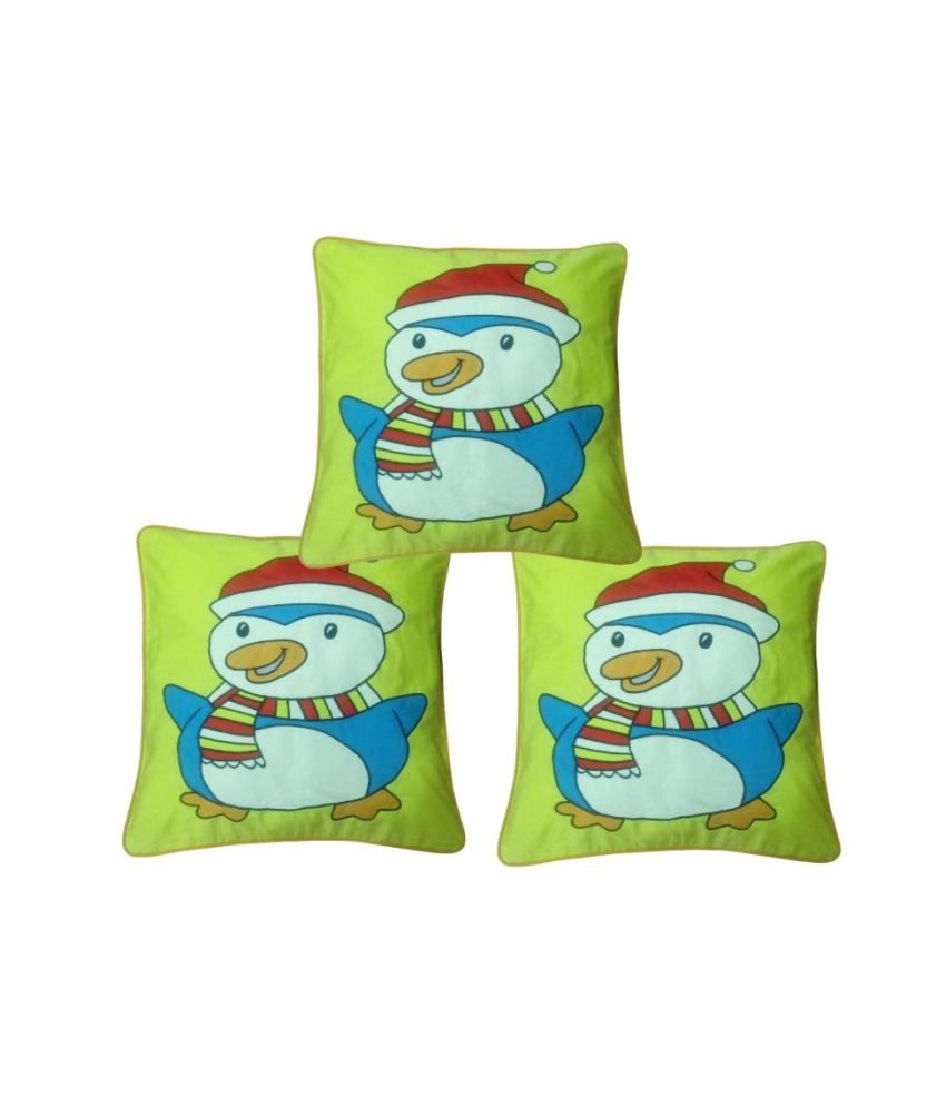     			Hugs'n'Rugs Multicolour Embroidery Cotton Cushion Cover - Set Of 3