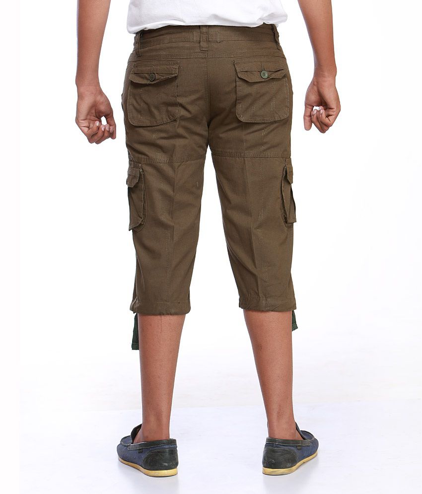 Greentree Brown Cotton Cargo Shorts 6 Pocket Three Fourth - Buy ...