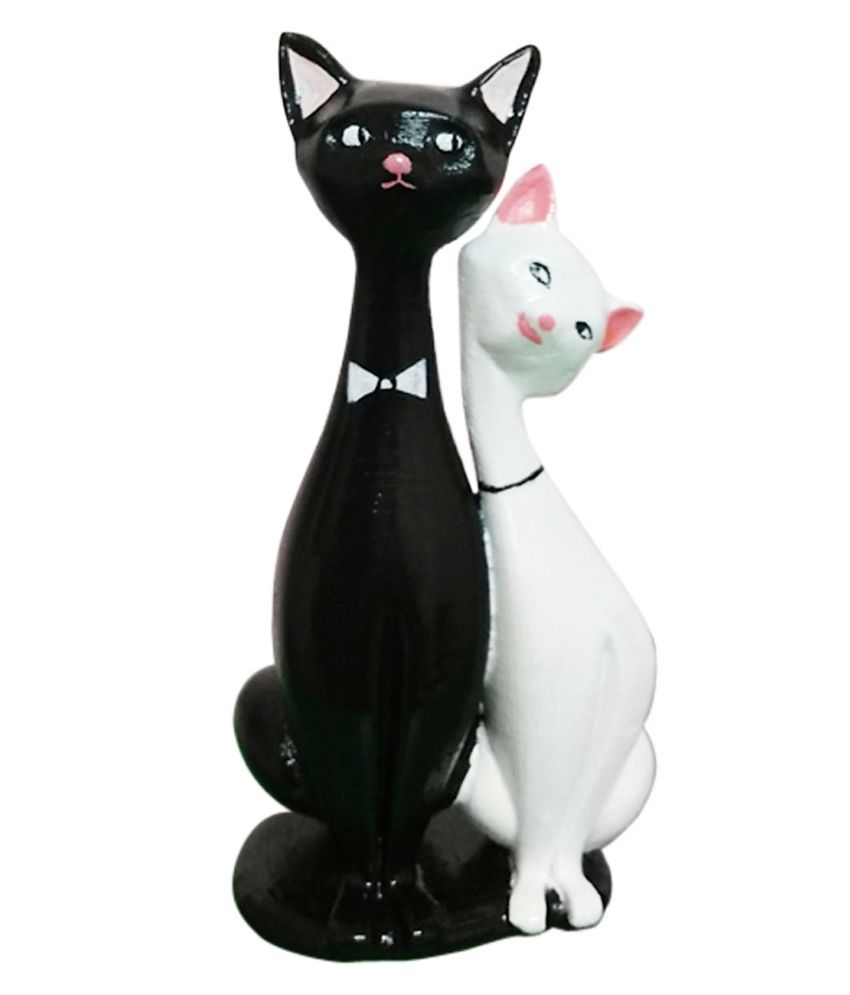 Fancy Interio White And Black Polyester Pair Of Cute Cat Showpiece: Buy ...